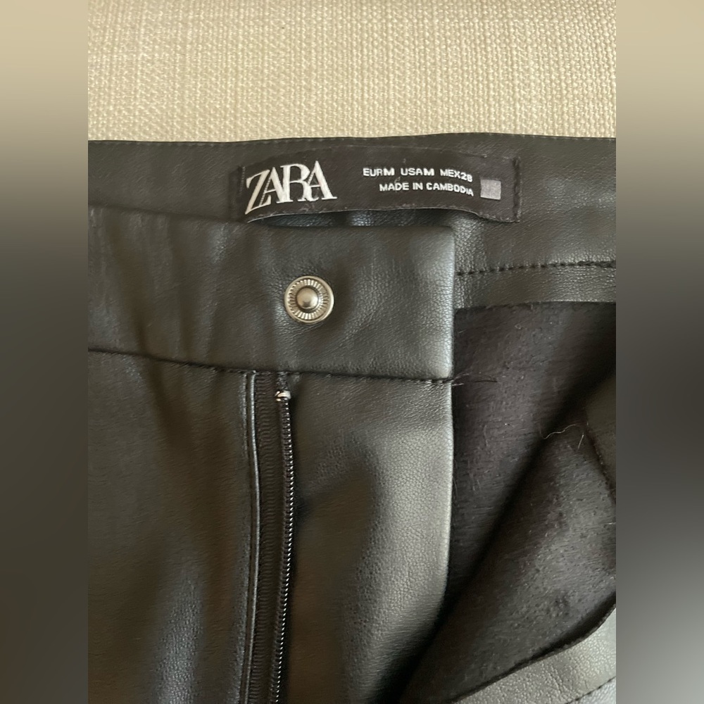 Zara Black Faux Leather Ankle Zip Slim Leg High Rise Pants Women